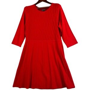 Red 2X Sweater Dress Fit Flare Textured Knit 3/4 Sleeve Holiday Party Plus Size